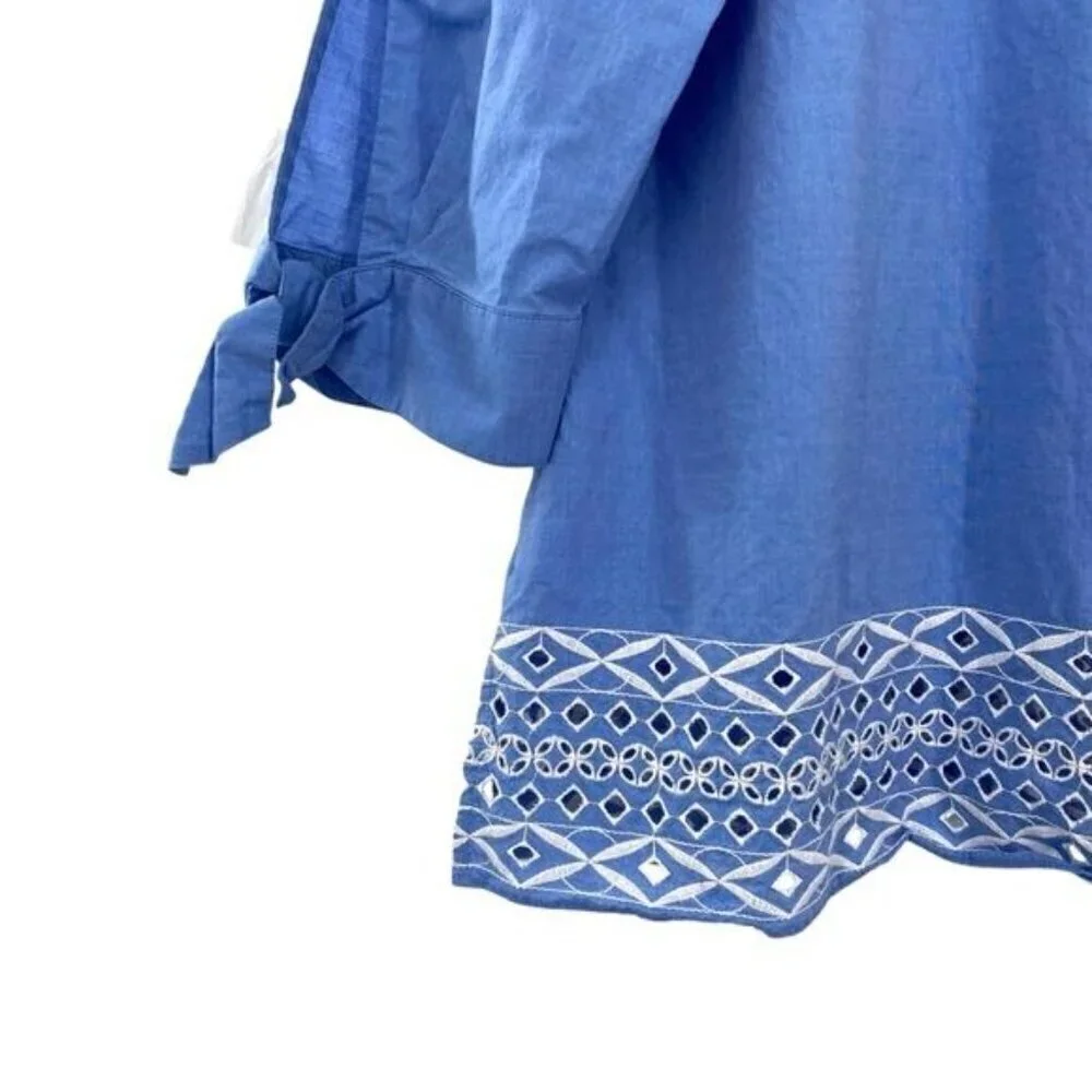 Talbots Eyelet Cotton Blue Chambray Top Size Large - Picture 8 of 9